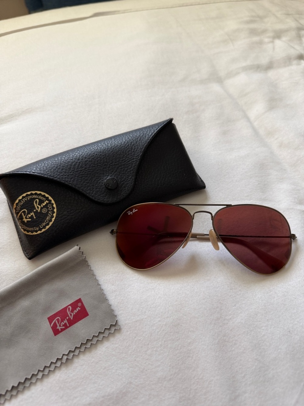 Ray-Ban Aviator Sunglasses with Red (Dark Violet) Lenses and Bronze Frame